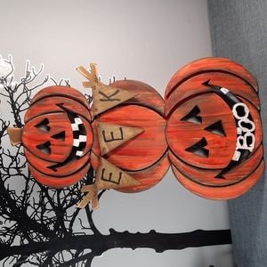 Wood Carved Laser Cut Stacked Jack O' Lantern Halloween Fall Harvest Indoor NWT